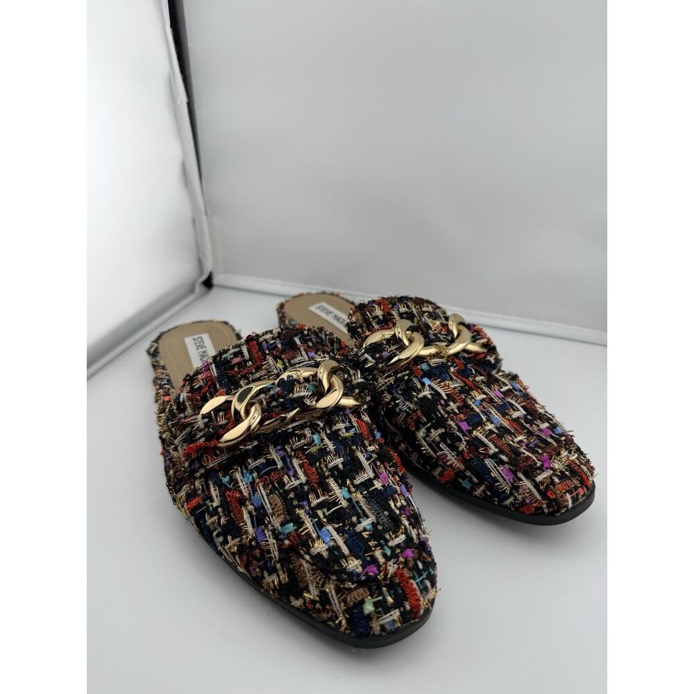 Steve Madden Cassady Black Red Multi Fabric Mule Slip On Loafer Sz 9.5